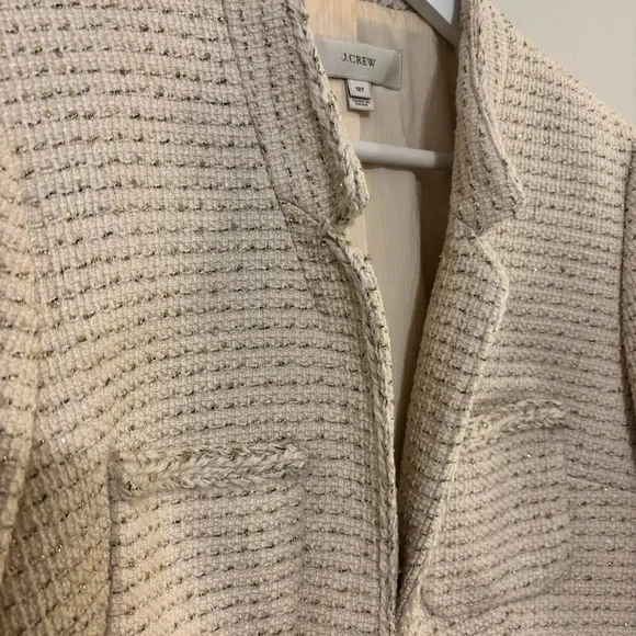 J. CREW Metallic Tweed Lady Jacket Blazer Cream Size 12 Tall - Picture 5 of 14